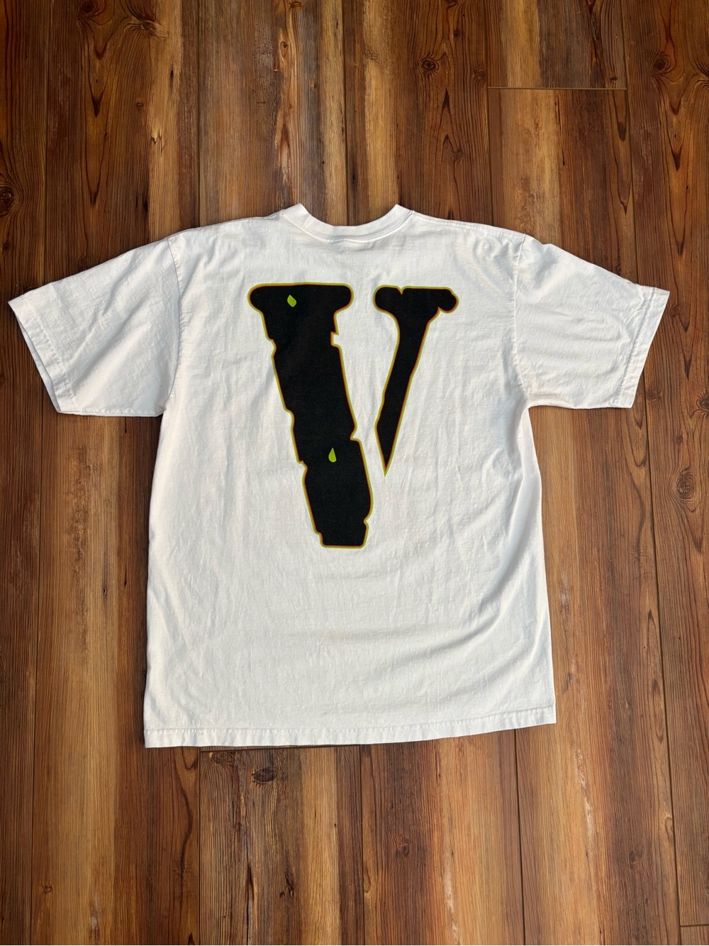 VLONE White Short-Sleeve Tee with Large Black 'V' and Yellow Trim